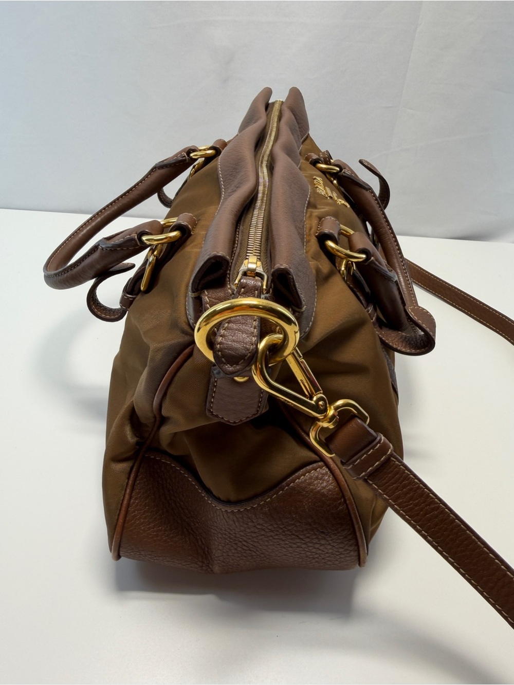 Prada Brown Nylon & Leather Messenger Satchel - Picture 6 of 11